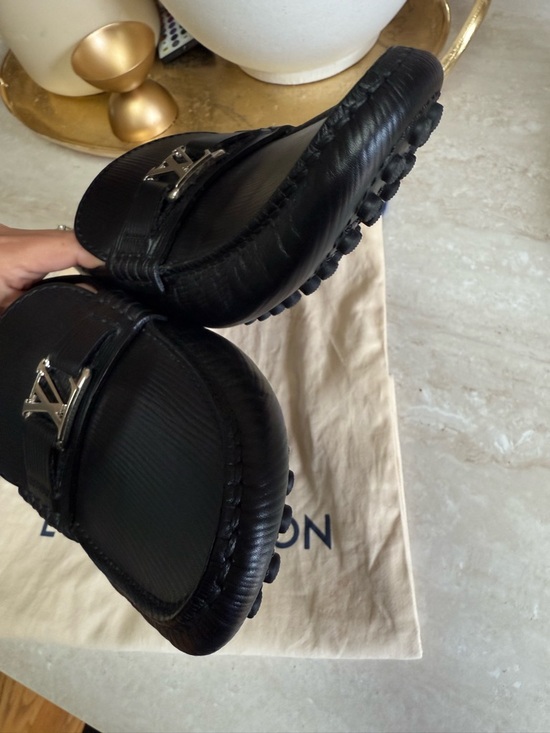Louis Vuitton Black Leather LV Logo Slip-On Loafers - Picture 10 of 10